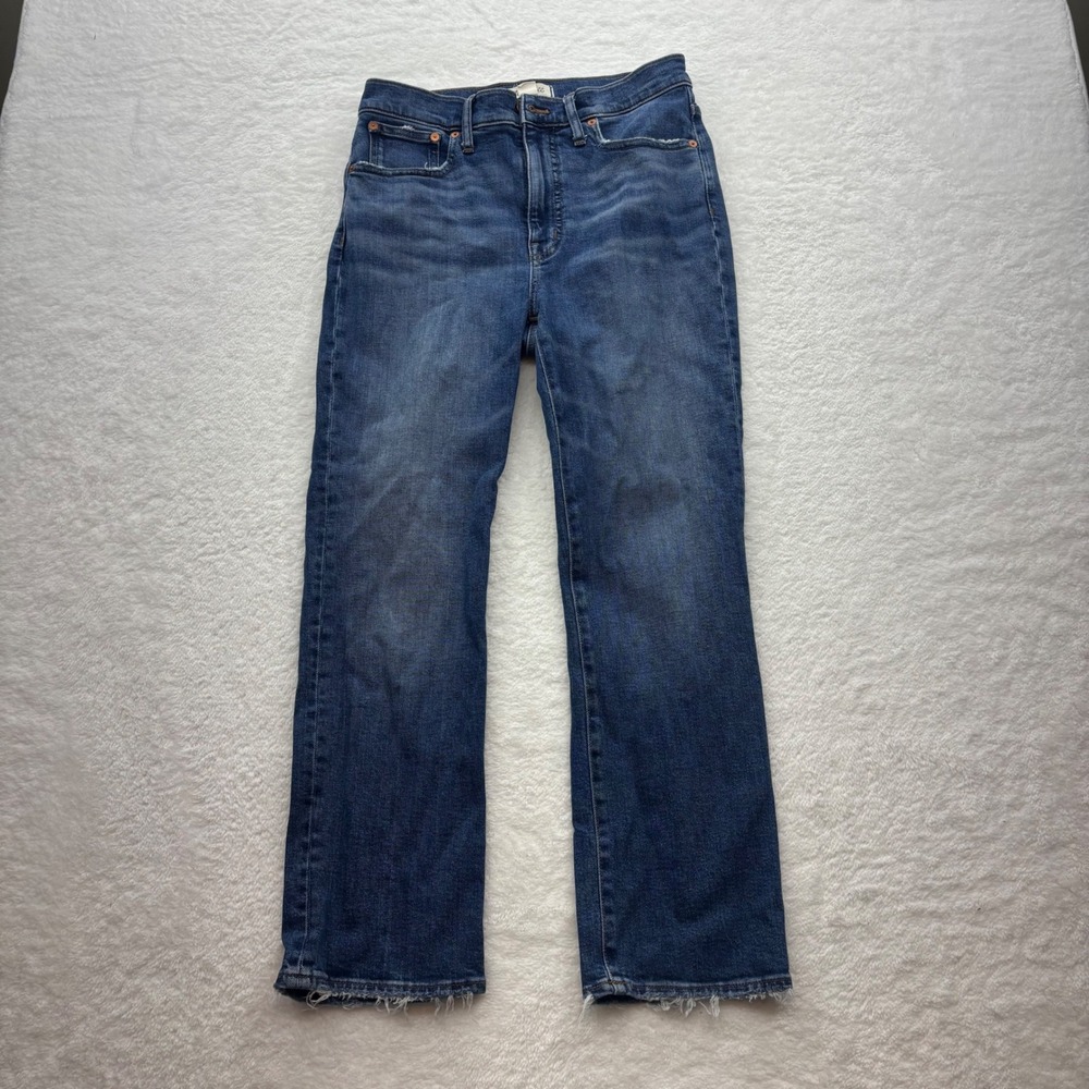 Madwell Slim Demi-Boot Jeans 28 Medium Wash Blue High Rise Raw Hem Stretch Denim